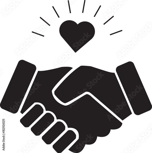 Illustration of iconic representation of a handshake symbolizing partnership, agreement, love, and care
