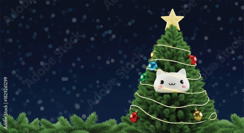 Cute Cat Christmas Tree Ornament Festive Holiday Decoration.