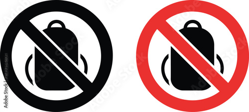 A distinct black and red graphic indicating that backpacks or large bags are not allowed