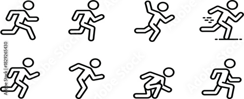 Set of Running and Jogging Line Icons; Runner, Motion, Sprint, Fitness, Marathon, Sport Vector Symbols