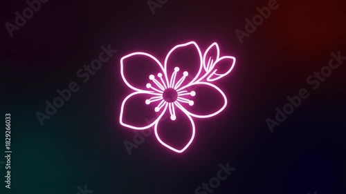 春の夜に輝く桜のネオンドローイングアニメーション