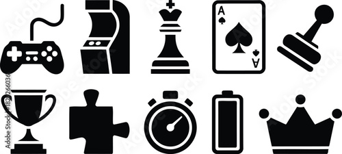 A diverse assortment of black gaming and entertainment related icons