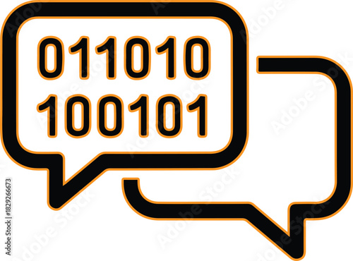 Binary code in speech bubbles representing digital communication