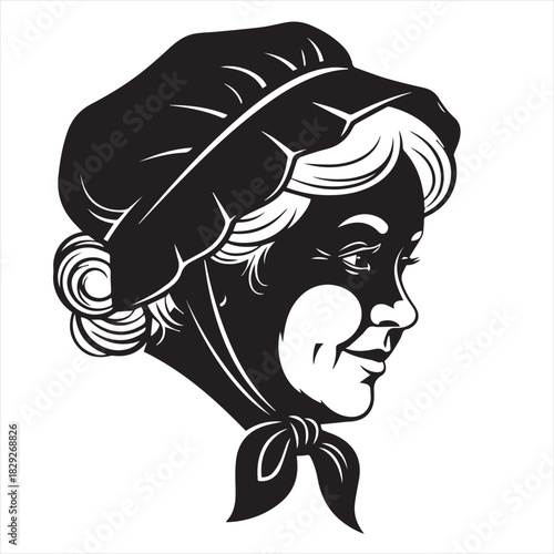 Vintage Christmas Lady Portrait in Retro Engraving Style