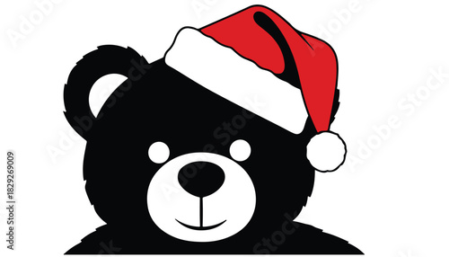 Cute Teddy Bear Wearing Santa Hat Illustration