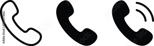 Different styles of telephone receiver icons illustrating various communication states
