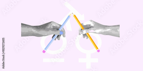 Gender equality concept with hands pencils and gender symbols