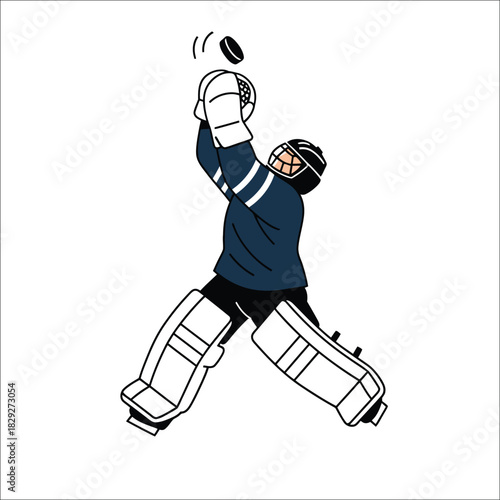 Hockey goalie catching puck in air on white background ice hockey goaltender