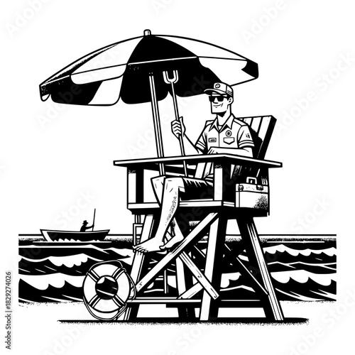lifeguard on a watch on beachside vector image illustration