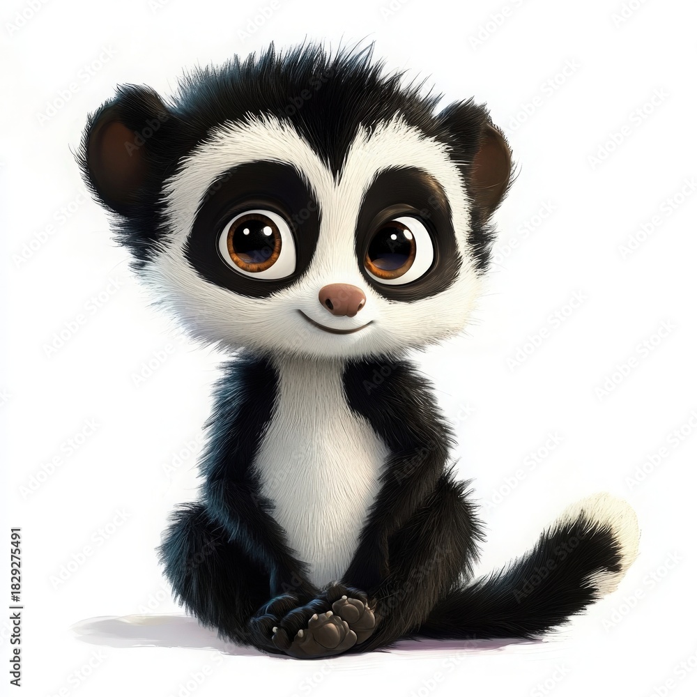 Fototapeta premium Adorable cartoon honey badger cub with big brown eyes, a charming character perfect for children's books, greeting cards, and educational materials