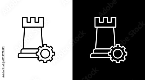 Strategy Tower Outline White Icon Set Design