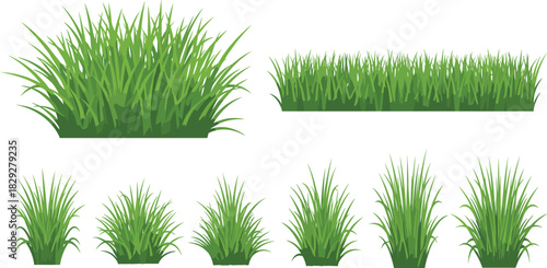 Grass patch vector set, green lawn clump illustration, landscaping design elements, nature ground cover concept, cad drawing flat vector
