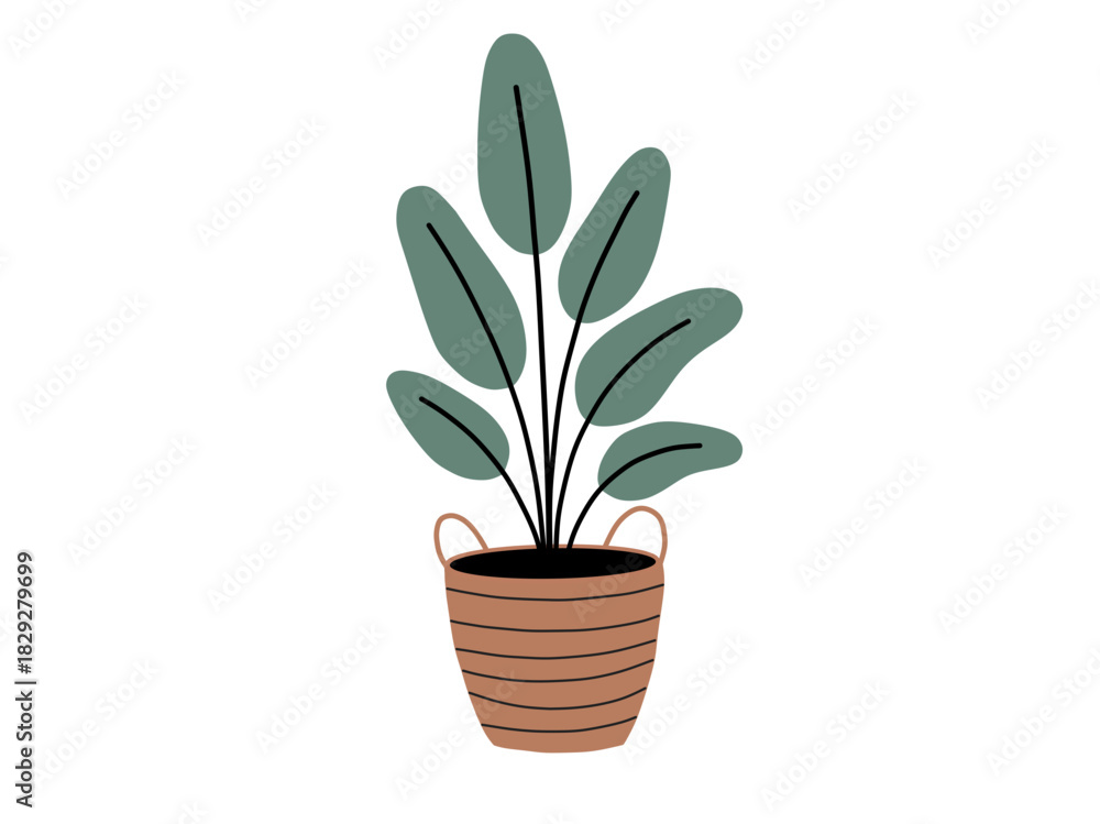 Obraz premium Minimalist flat illustration of plant on the pot