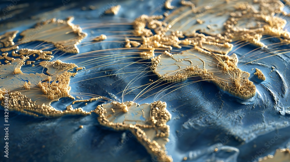 Fototapeta premium Global merger map with lines connecting multinational companies