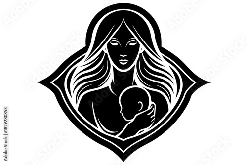Stylized Mother Holding Baby Logo - Minimalist Maternity Vector Art