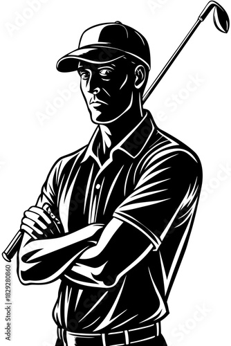 Stylized Golfer Holding Club Over Shoulder Silhouette - Golf Sport Vector