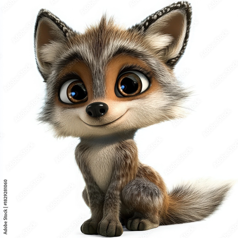Obraz premium Adorable cartoon fox with big captivating eyes perfect for children's books and animation projects, bringing charm and playfulness to any creative endeavor