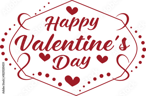 Happy valentines day text in a decorative red frame with hearts