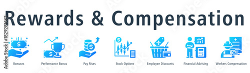 Rewards & Compensation Web Banner Glyph Gradient icon vector illustration concept with icon of bonuses, performance bonus, pay rises, stock options, employee discounts and financial advising
