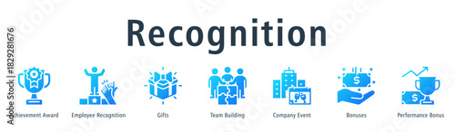 Recognition Web Banner Glyph Gradient icon vector illustration concept with icon of achievement award, employee recognition, gifts, team building, company event, bonuses and performance bonus