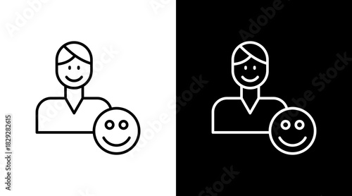 Happy Face Outline White Icon Set Design