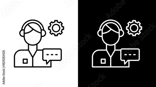 Support Agent Outline White Icon Set Design