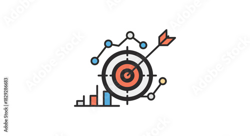 hitting business targets arrow hitting the center of a target with graphs showing success and progress in business good for reports.