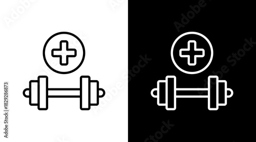 Gym Dumbbell Outline White Icon Set Design