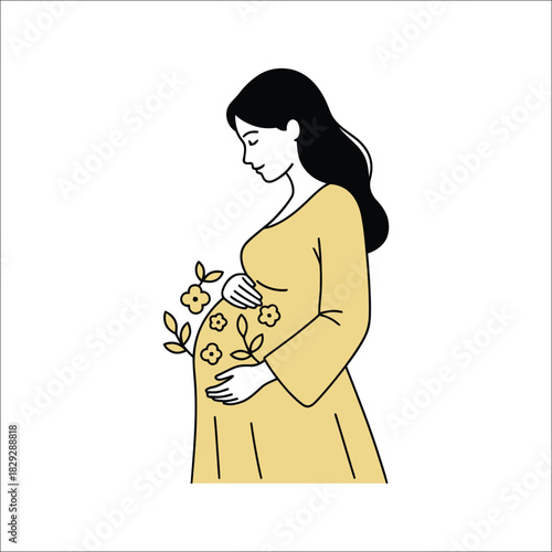 Pregnant woman with flowers on her belly Keywords: pregnant, woman, belly, flowers, floral