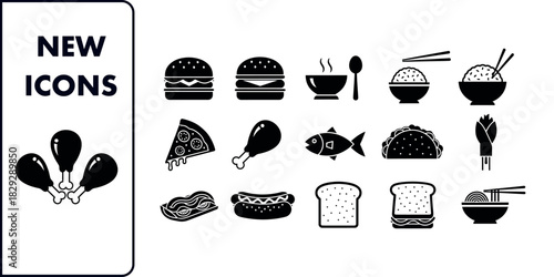New Icon Set Featuring a Variety of Diverse Food Items