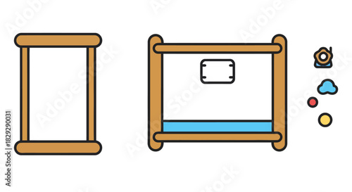 toy crib with mobile a colorful cartoon crib with a mobile and toys perfect for illustrating a childs room and playtime activities.