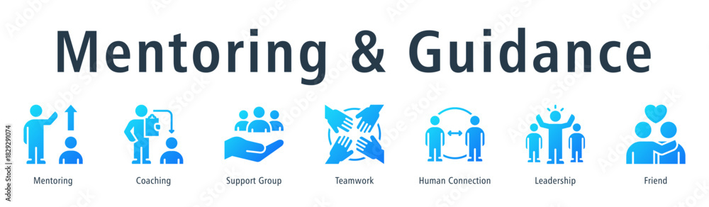 Obraz premium Mentoring & Guidance web banner icon vector illustration concept with icon of mentoring, coaching, support group, teamwork, human connection, leadership, and friend.