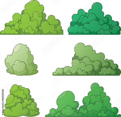 Collection of Cartoon Green Bushes and Shrubbery Elements