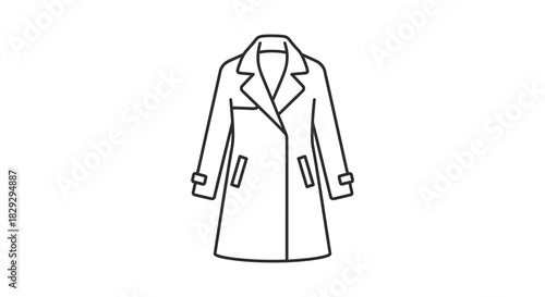 A simple black and white line drawing of a classic overcoat stylish design silhouette