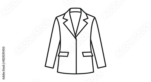 A simple black and white illustration of a classic tailored blazer showcasing its design silhouette