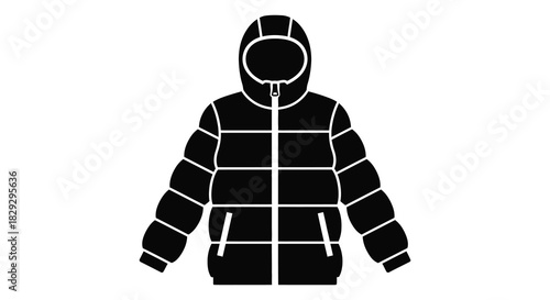 a black puffer jacket design isolated on a white background simple graphic illustration silhouette