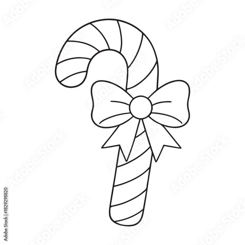 line art of candy cane tied with bow vector