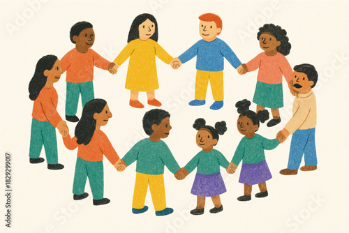 Large Group of Multicultural Children Holding Hands