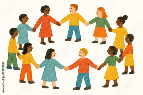 Diverse Children Holding Hands in a Friendship Circle (Group)