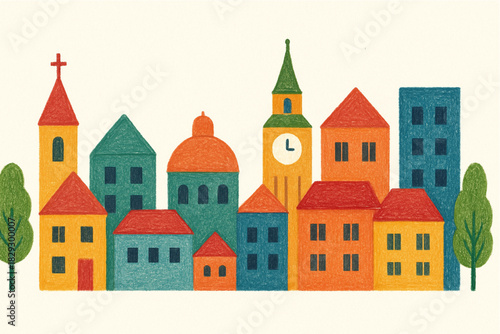 Cityscape or Townscape with Historic Buildings and Clock Tower