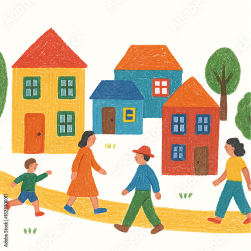 People Walking in a Small Town or Suburban Neighborhood