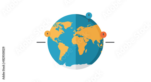 global connections with location pinpoints marking different continents illustrating global communication and network ideal for international business