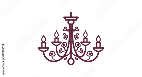 floral chandelier illustration with candle lights enhancing a vintage-themed interior evoking romance and elegance ideal for wedding design templates.