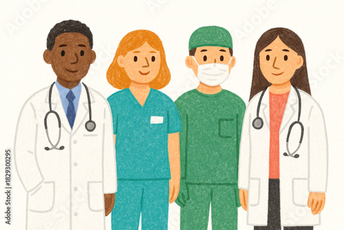 Group of Doctors and Nurses in Medical Uniforms