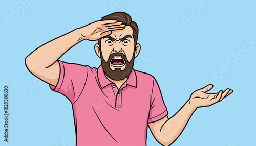 Confused and Frustrated Man Shrugging, Angry Man with Hand Saluting Gesture, Expressing Anger and Disbelief