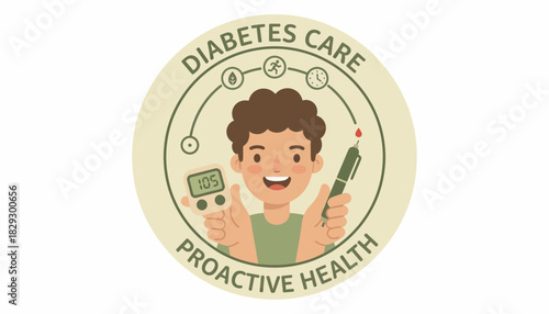 Diabetes Care Proactive Health, Man Checking Blood Sugar Level, Glucose Monitoring and Wellness Icon