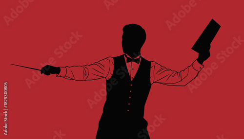 Orchestra Conductor Silhouette, Classical Music Director, Elegant Maestro with Baton