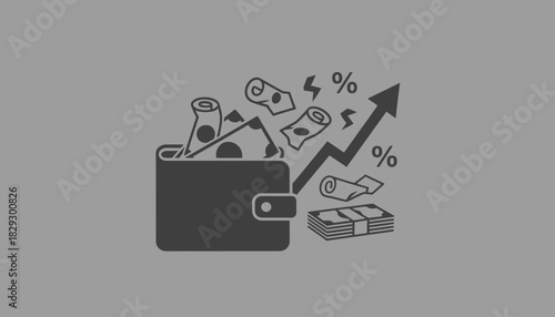 Personal Finance Growth and Savings, Investment and Budgeting Icon, Wallet with Money and Arrow