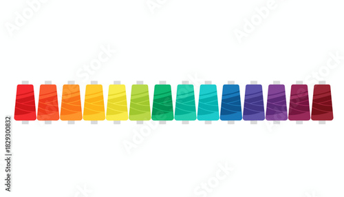 Rainbow Thread Spool Lineup, Colorful Sewing and Craft Supplies, Full Spectrum of Thread Colors