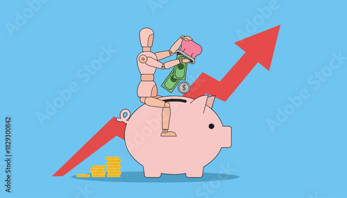 Savings for Education and Future, Mannequin Putting Money into Piggy Bank, Investment for Learning and Growth